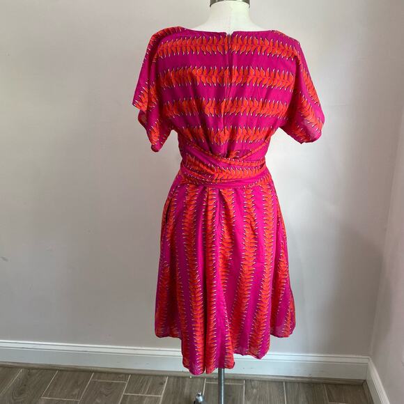 WAYWARD FANCIES Hot Pink Tropical Linear Graphic Print Cotton Voile Dress Sz 10 - Picture 5 of 13